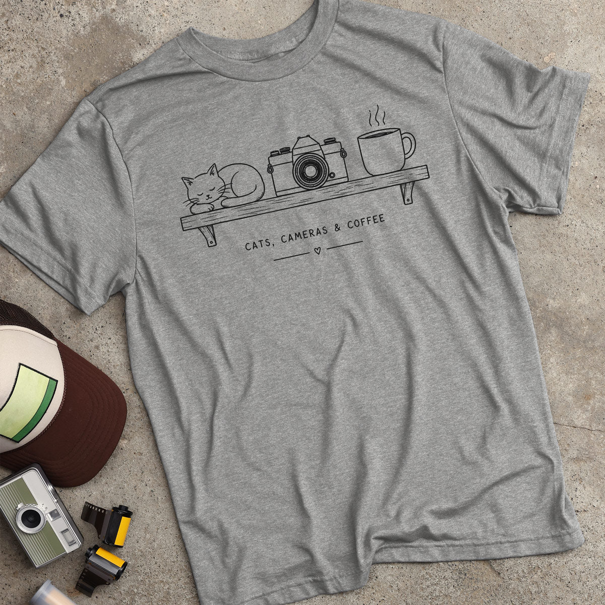 Cats Cameras & Coffee T-Shirt