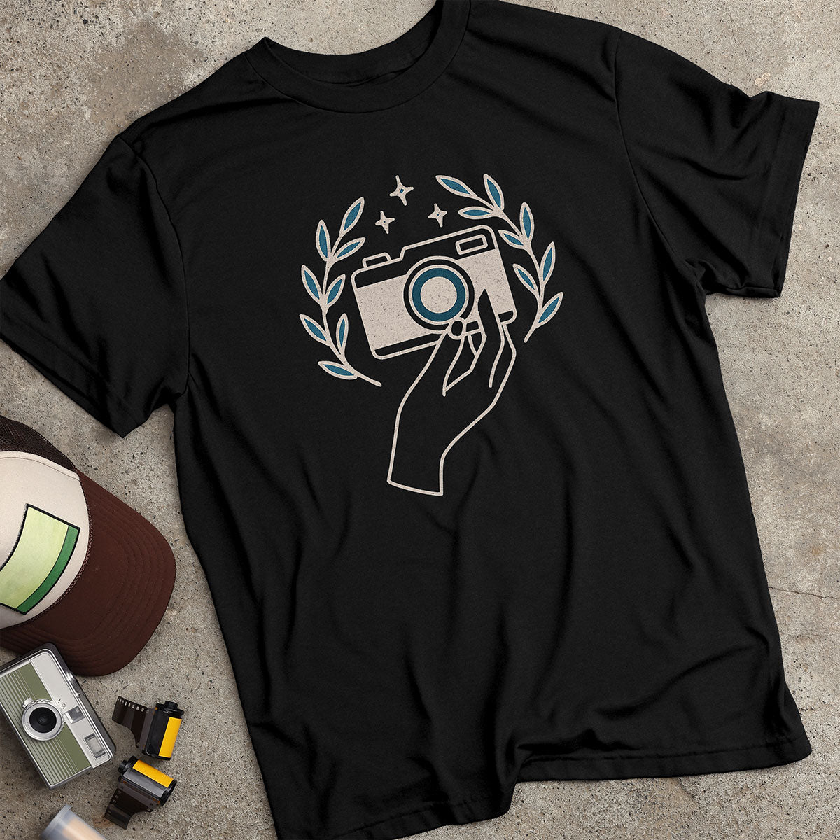 Camera W/ Floral & Hand T-Shirt