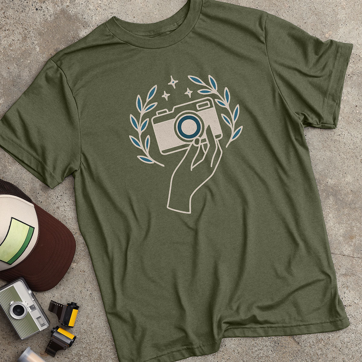 Camera W/ Floral & Hand T-Shirt