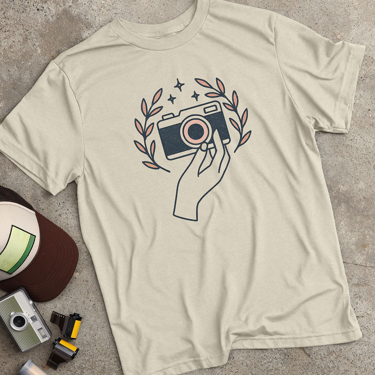 Camera W/ Floral & Hand T-Shirt