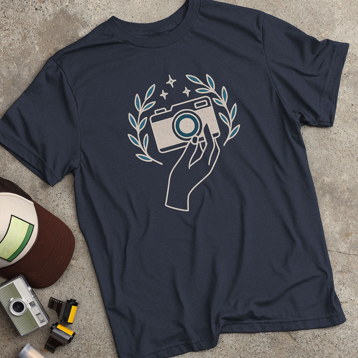 Camera W/ Floral & Hand T-Shirt