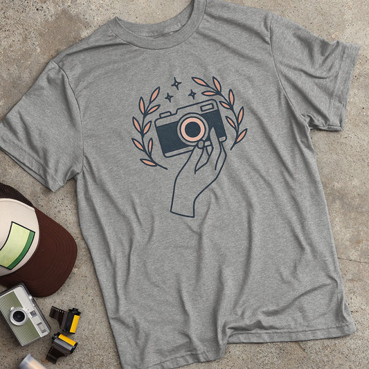 Camera W/ Floral & Hand T-Shirt