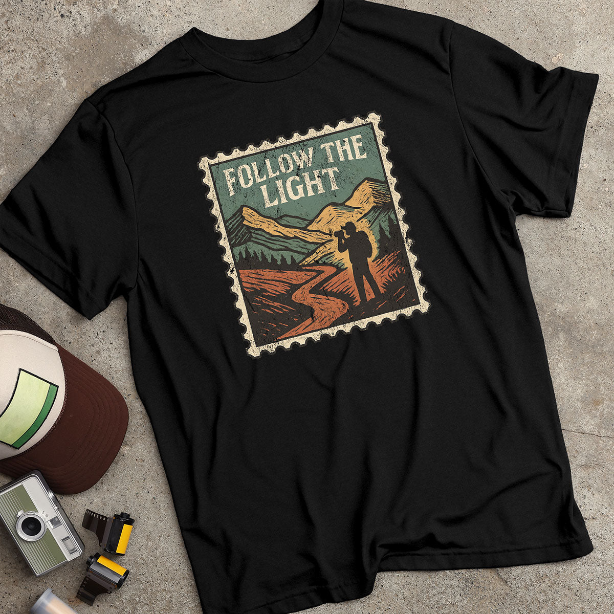 Mountain Trail Photographer Stamp T-Shirt