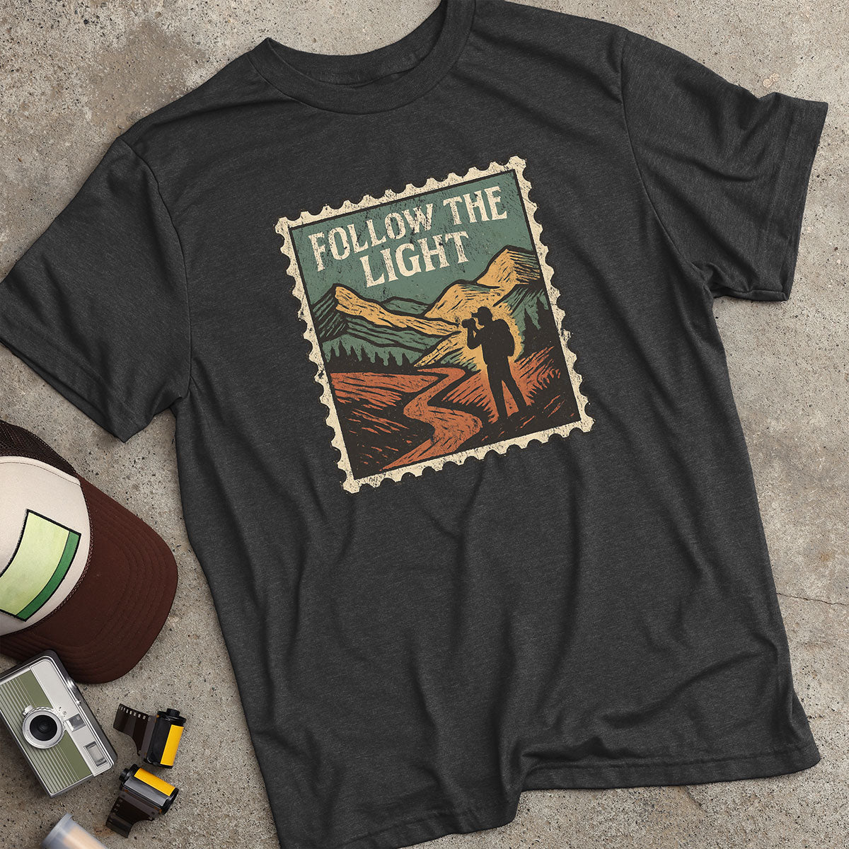 Mountain Trail Photographer Stamp T-Shirt