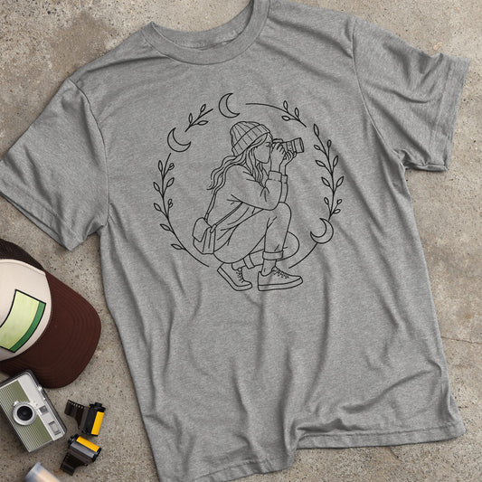 Crouching Photographer W/ Lunar & Floral T-Shirt