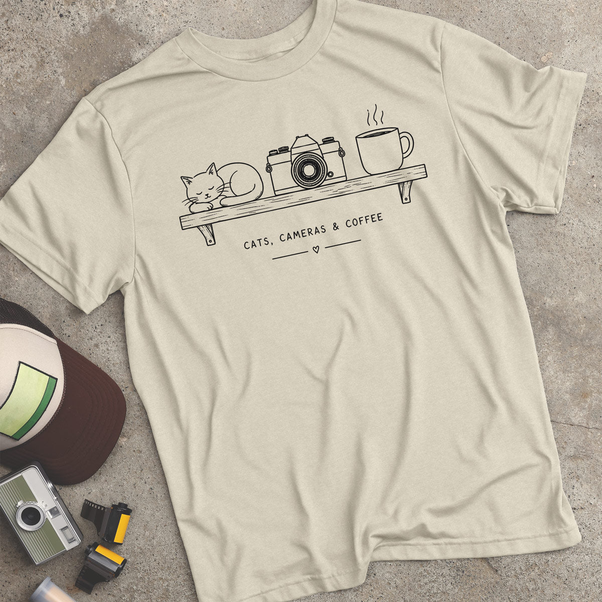 Cats Cameras & Coffee T-Shirt